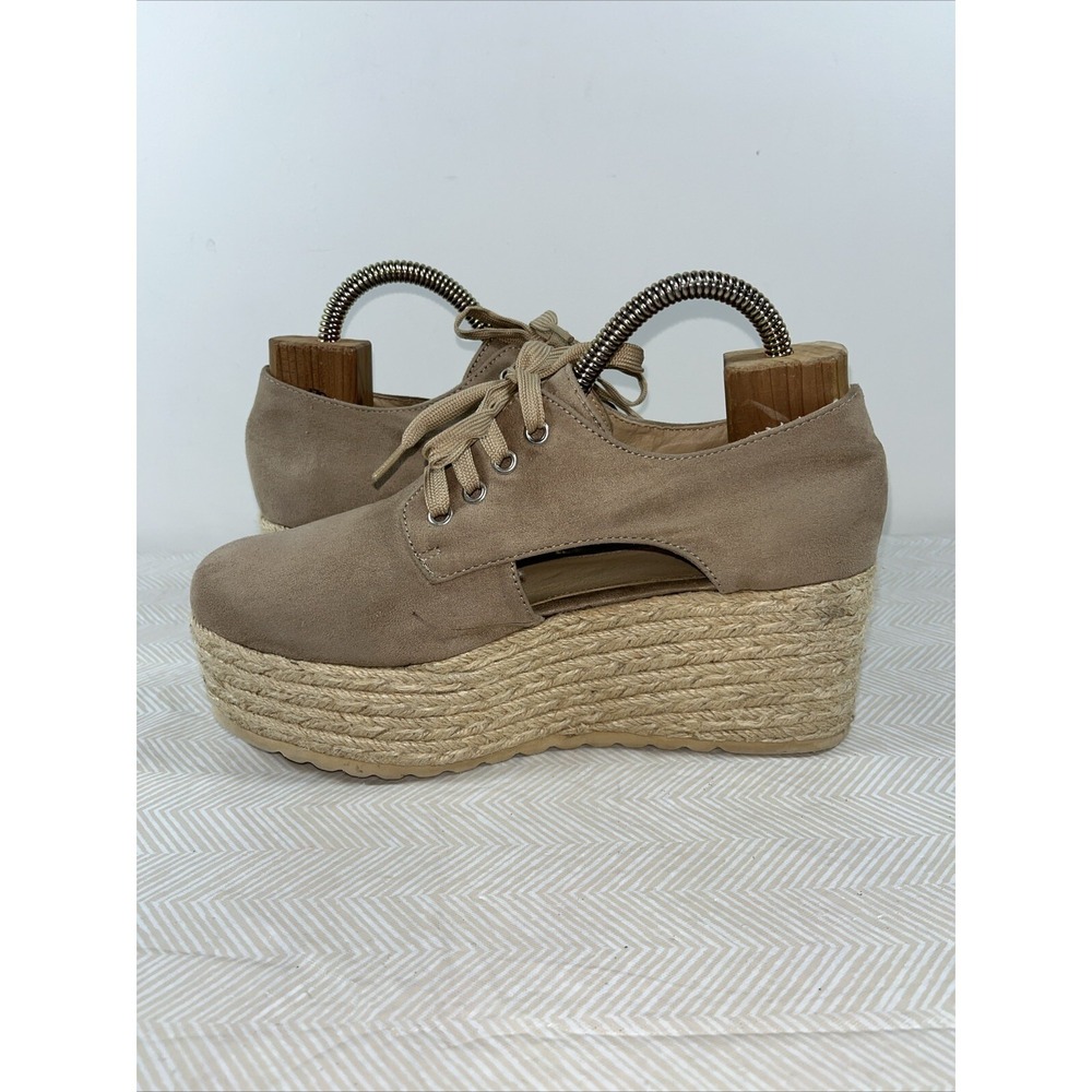 Bakers Women 8 vitally platform wedge lace-up cutout sneaker tan Preppy Y2K Chic - Picture 7 of 16